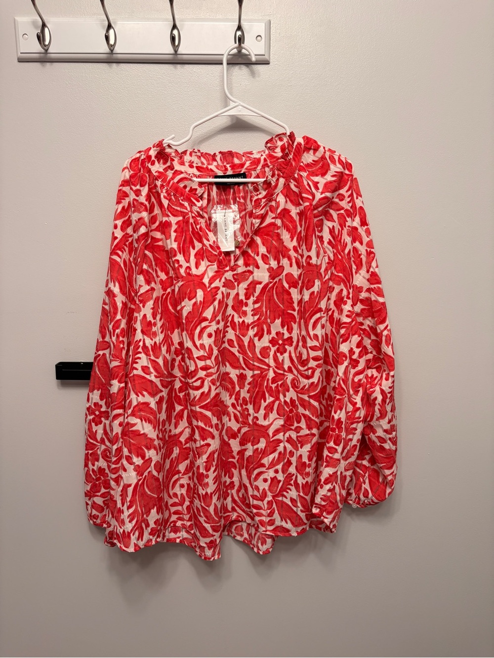 Lane Bryant Red and White Floral Tunic Blouse